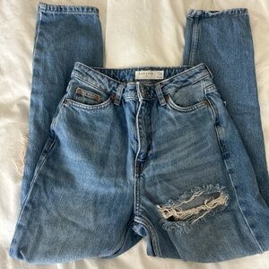 Topshop Distressed Mom Blue Jeans